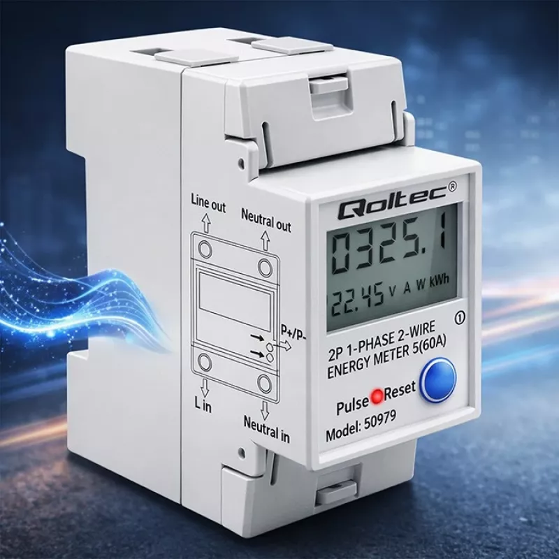 Elektrības skaitītājs QOLTEC vienfāzes DIN-iežugam 230V (MPN 50979)