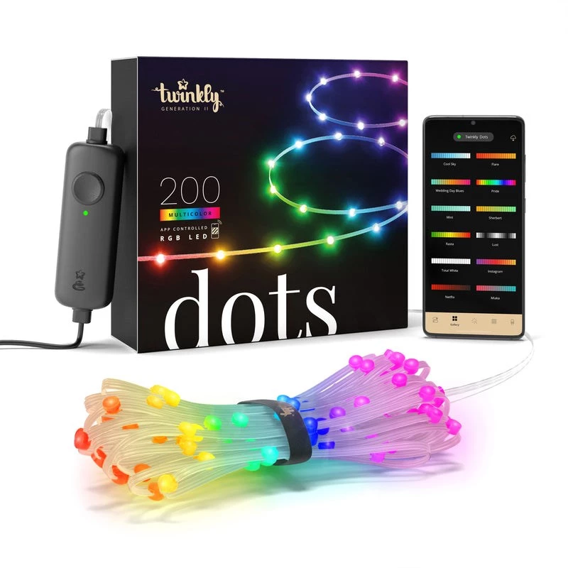LED vītne Twinkly TWD200STP-TEU daudzkrāsains iekštelpu sloksne, 5 cm atstatums, IP20, caurspīdīgs kabelis