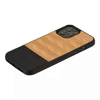 Telefona maciņš Man and Wood iPhone 12 / 12 Pro — siļķu kaula nero melns apdare