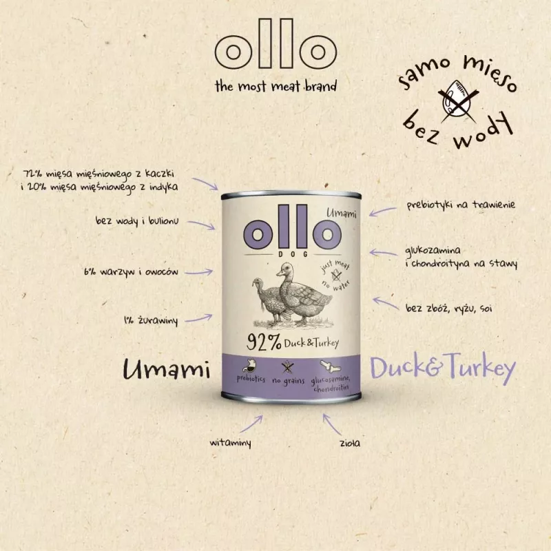 OLLO Umami Pīle un tītars - mitrā suņu barība - 850g
