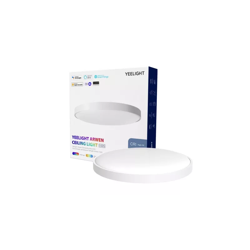 Griestu gaismeklis Yeelight Arwen 550S — 50W LED, 3500 lm, RGB, regulējams, 55.5 cm diametrs, IP50, Wi‑Fi/Bluetooth, CRI 95