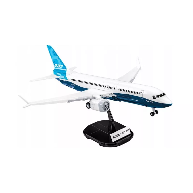 Būvniecības komplekts Cobi Boeing 737-8 — 340 detaļas, ieteicamais vecums 7+, zila un balta