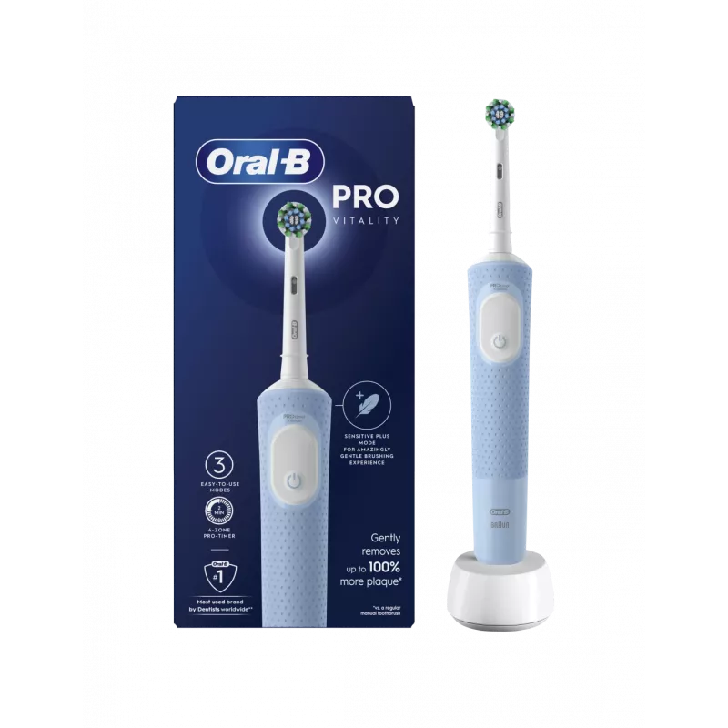 Oral-B Vitality Pro elektriskā zobu birste, uzlādējama, pieaugušajiem, 1 birstes uzgalis, 3 tīrīšanas režīmi, zila