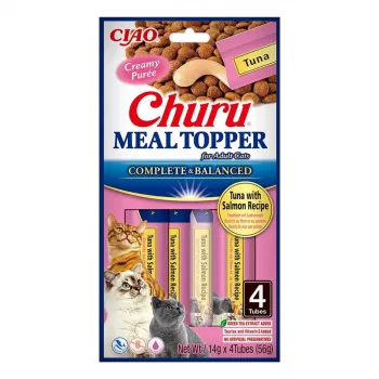 Kaķu barības piedeva INABA Churu Meal Topper tuncis ar lasi, 4 x 14 g paciņas