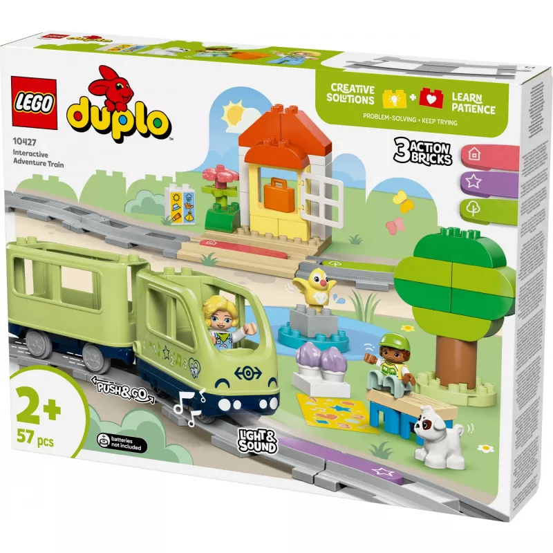 Rotaļu vilciena komplekts LEGO DUPLO Interaktīvais piedzīvojumu dzelzceļš 10427, 57 gab., 2 mini figūriņas, vecumam 2+