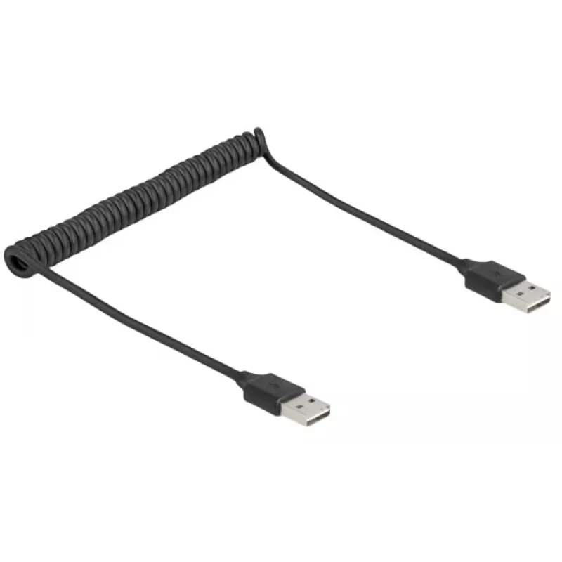 Spirālveida kabelis DeLOCK EASY-USB 2.0 Type-A vīr. – Type-A vīr. 0,5m līdz 0,8m melns