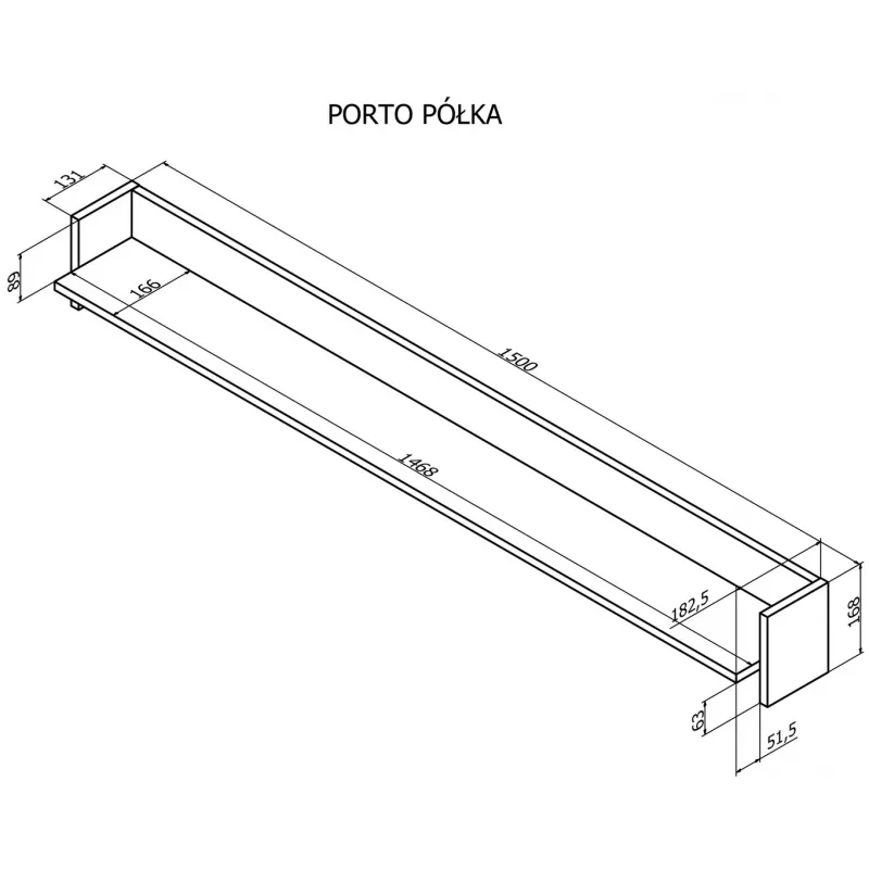 Cama Shelf PORTO 150x18x16.5 ozols/melns