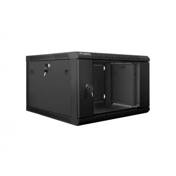 Lanberg pie sienas stiprināms instalācijas montāžas skapis 19'' 6U 600x600mm melns (stikla durvis)