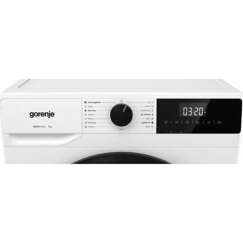 Gorenje veļas žāvētājs | D2HNE7E | Energoefektivitātes klase E | Priekšpuses ielāde | 7 kg | Siltumsūknis | LED | Dziļums 51 cm | Balts