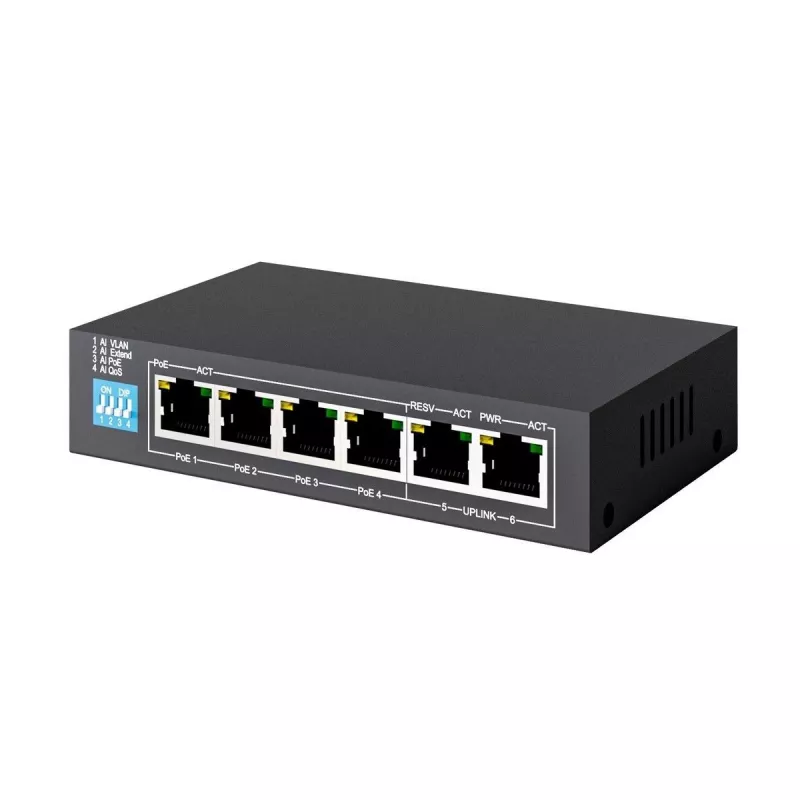Slēdzis Extralink KRIOS 4x Gigabit PoE/PoE+ 2x RJ45 augšupsaites ports 60W