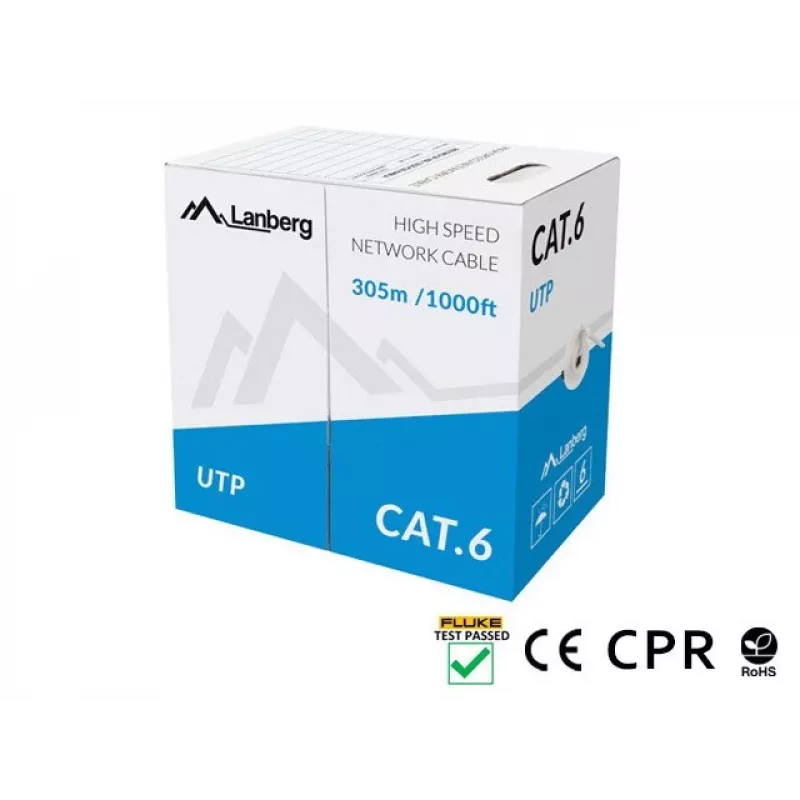 LANBERG tīkla kabelis Cat6 U/UTP LCU6-11CU-0305-S, 305 m, 23 AWG, pelēks, HDPE apvalks