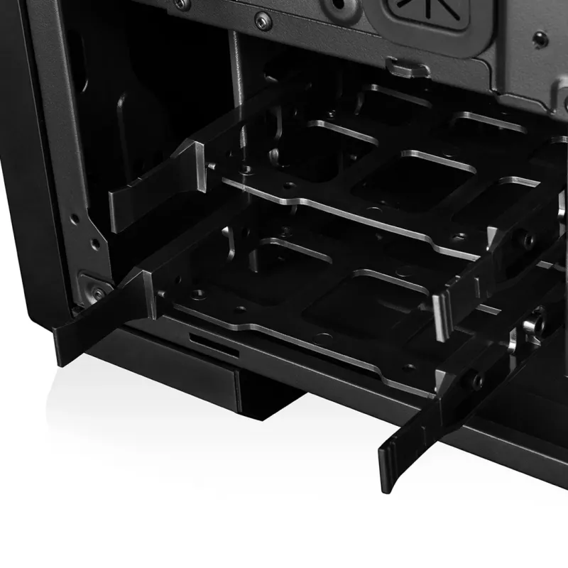 PC korpuss MODECOM Oberon Pro Midi Tower — melns, atbalsta ATX/microATX/ITX, 7 paplašināšanas sloti, līdz 395 mm GPU, 5 HDD/3 SSD nodalījumi