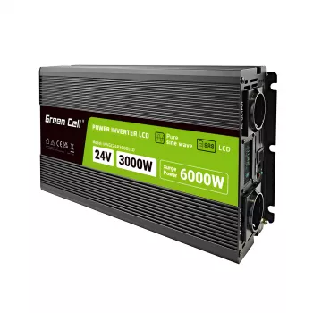 Automašīnas invertors zaļa Cell INVGC24P3000LCD 24V 3000W Tīrs sinusoidāls vilnis, 230V 50Hz, LCD, tips F