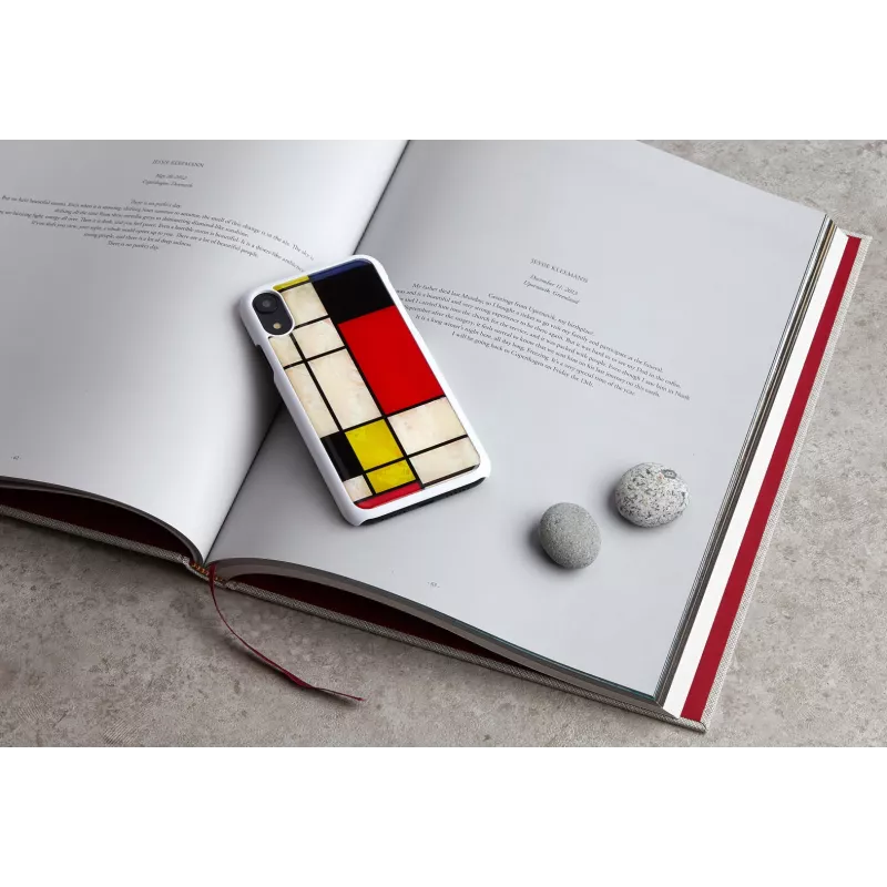 Viedtālruņa maciņš iKins iPhone XR Mondrian balta — aizsargājošs cietais aizmugurējais vāciņš