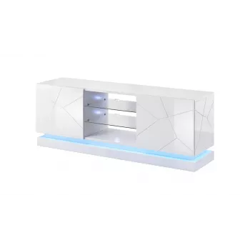 TV cabinet cama meble QIU 160 — MDF balta gloss, 1600×420×570 mm