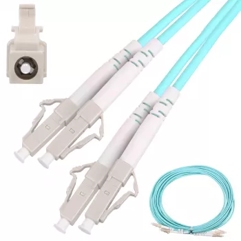 Patchcord LC/UPC-LC/UPC duplex 5 m — Extralink OM3 vairākmodu, 3 mm FTTH, akvamarīna krāsā