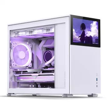 Datora korpuss Jonsbo D31 STD balts — Midi Tower, tērauds, rūdīts stikls, Micro-ATX/ITX/DTX, 2×2,5 collas + 1×3,5 collas, GPU līdz 400 mm, CPU dzesētājs 168 mm