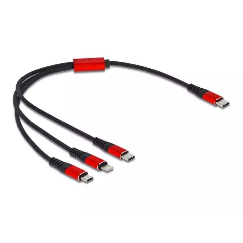 USB uzlādes kabelis DeLOCK 86710 3-in-1 USB Type-C uz Lightning Micro USB 30 cm Melns Sarkans