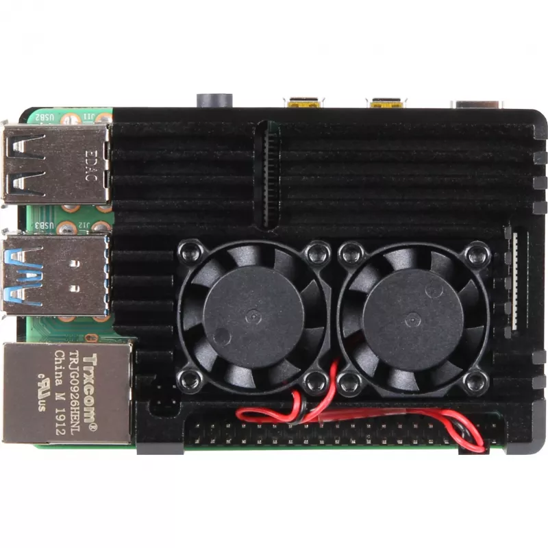 JOY-IT RPI CASE ALU07F - Korpuss Raspberry Pi 4, alumīnijs, ventilators, melns (RB-ALUCASEP4+07FAN)