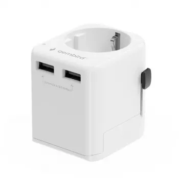 Universāls ceļojumu adapteris GEMBIRD TPA-EU2A12-01-W 12W USB strāvas adapteris starptautiskām rozetēm