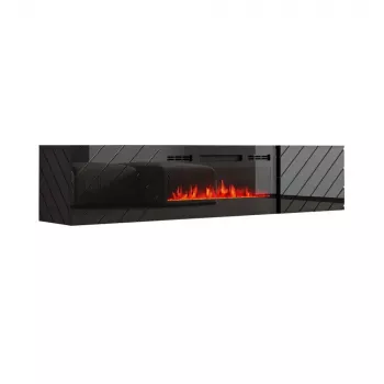 TV skapītis cama meble LUXE 301126 ar iebūvētu elektrisko kamīnu, 182,6×34,5×37,5 cm, melns spīdīgs