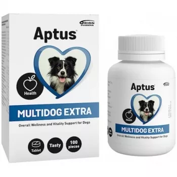 Tablešu piedeva Aptus Multidog extra — vitamīni un minerālvielas pieaugušiem suņiem, 100 tabletes, 200 g