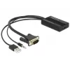 DeLOCK 62597 video kabeļa adapteris 0,25 m, HDMI Type A uz VGA (D-Sub), 3,5 mm un USB Type-A, melns
