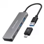 GRAUGEAR G-HUB2A2C-AC interfeisa centrmezgls USB 3.2 Gen 1 (3.1 Gen 1) Type-A + Type-C 5000 Mbit/s Sudrabs