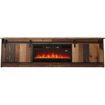 TV skapis Cama Meble GRANERO ar kamīna skapi, 2000×567×350 mm, skaidu plātne/MDF, 2 bīdāmas durvis, matēts vecā koka izskats