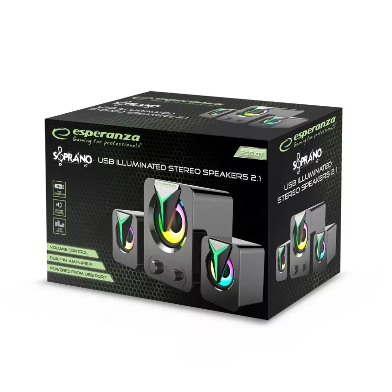 Esperanza EGS107 Skaļruņi 2.1 USB LED 5 W Melns