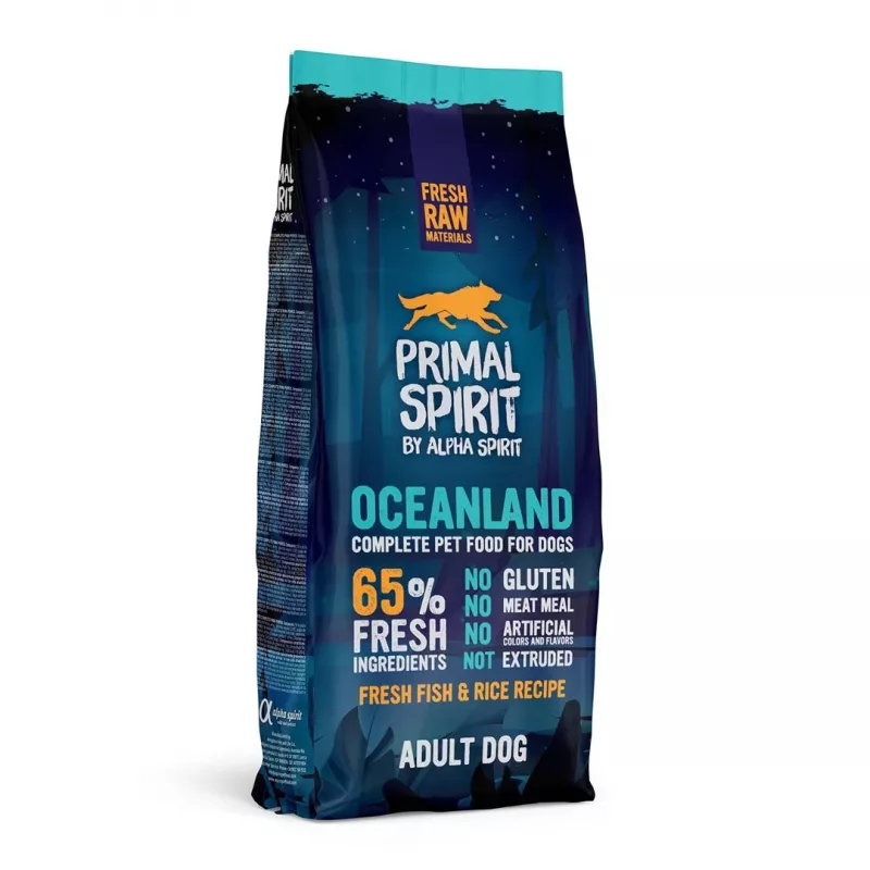 PRIMAL SPIRIT Oceanland Ryba – pusmitra suņu barība alerģiskiem suņiem – 12 kg