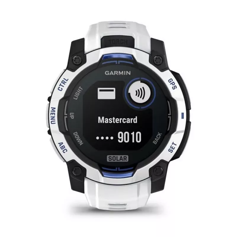 Viedpulkstenis GARMIN Instinct 2 45 mm, MIP 0,9 collas (176×176), GPS, saules enerģija, silikona siksniņa zila/balta