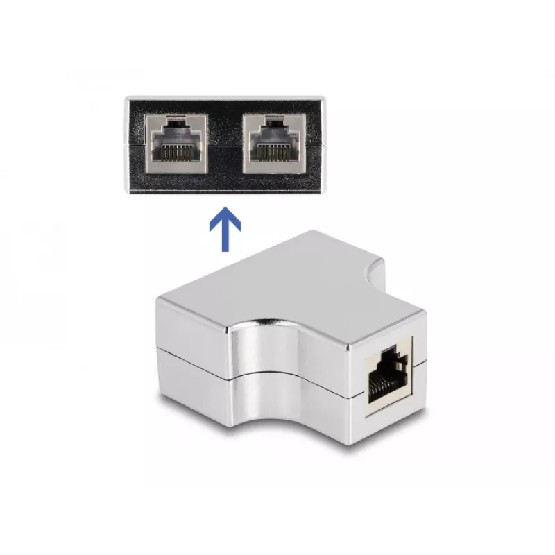 DeLOCK RJ45 sadalītāja T adapteris 1 x RJ45 ligzda -> 2 x RJ45 ligzda Cat.5e STP