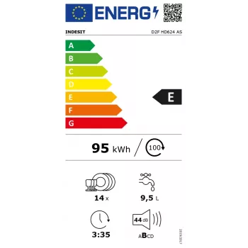 Indesit D2F HD624 AS trauku mazgājamā mašīna Brīvstāvoša 14 galda klājumu komplekti