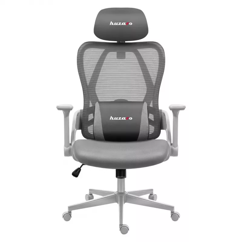 Spēļu krēsls huzaro Combat 2.7 — ergonomisks auduma spēļu krēsls, pelēks, sieta atzveltne, regulējams augstums, noliekšanas mehānisms, 120 kg maks.