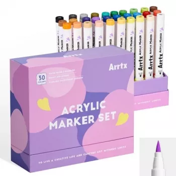 Arrtx akrila marķieri LC303311 — 30 krāsu komplekts, uzpildāma/necaurspīdīga akrila tinte, smalki līdz vidēji uzgaļi