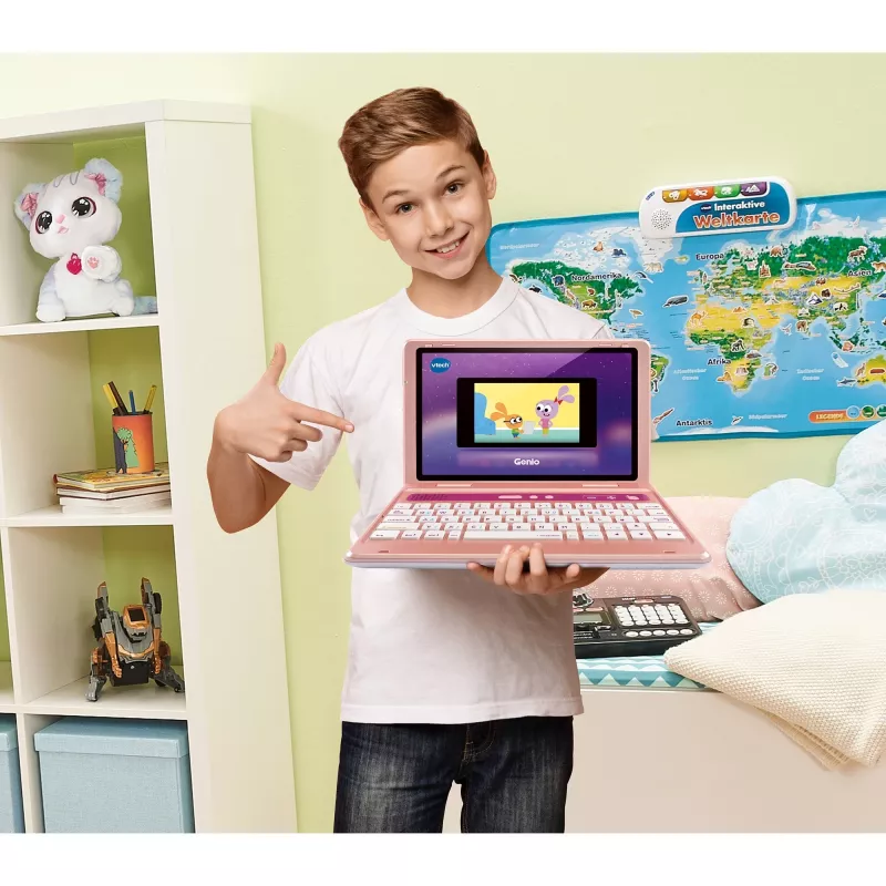 VTech Genio mācību klēpjdators rozā — bērnu izglītojošs klēpjdators, interaktīva mācību ierīce