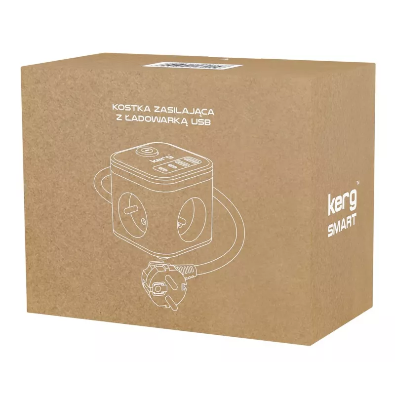 Strāvas sadalītājs Kerg SMART ar 3 ligzdām un 4 USB pieslēgvietām (USB-A + USB-C), 1,5 m kabelis, 16A/250V