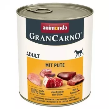 Mitrā suņu barība animonda GranCarno Adult turkey 800 g — konservēta, bezgraudu, bezglutēna, 10,5% olbaltumvielu, 5% tauku
