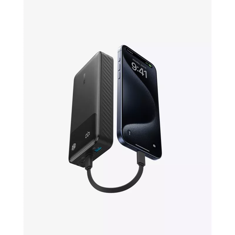 PowerBank ar USB-C kabeli 20000 mAh 30W Melns