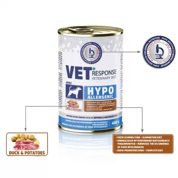 VET RESPONSE Hipoalerģiskā pīle - mitrā suņu barība - 400g