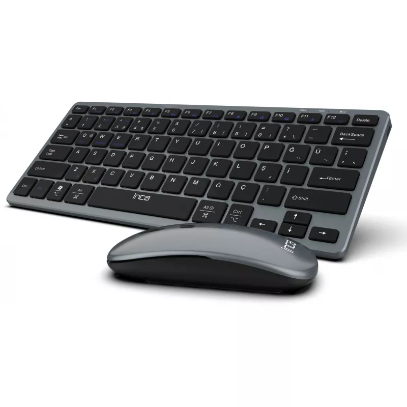 INCA IBK-572BT bezvadu tastatūras un peles komplekts, pelēkā krāsā