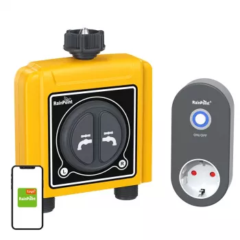 Apūdeņošanas kontrolieris RainPoint TTV203FRF 2 zonu ar lietotnes atbalstu, modelis TTV203FRF