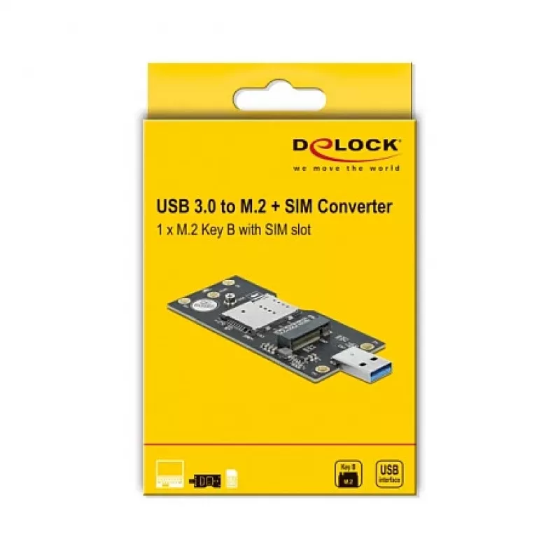 Delock 63166 USB 3.0 Type-A uz M.2 Key B pārveidotājs ar SIM slotu