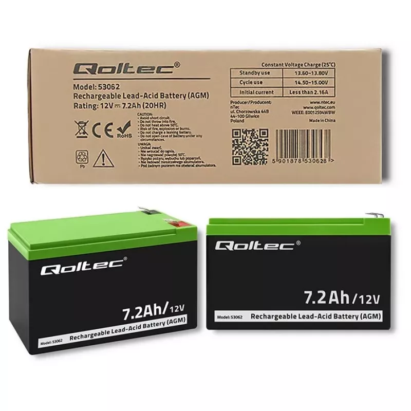 Qoltec 53062 AGM akumulators | 12V | 7,2 Ah | maks. 108A