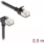 Tīkla kabelis DeLOCK RJ45 Cat.6A S/FTP plāns 90° 0.5m Melns