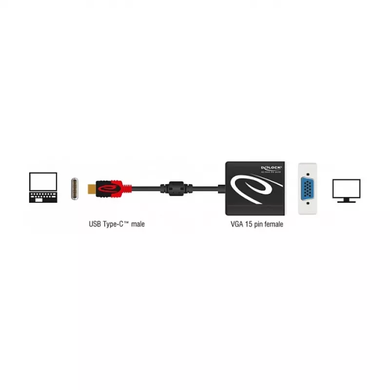 Video kabeļa adapteris DeLOCK 62994 USB Type-C uz VGA 0.2m melns