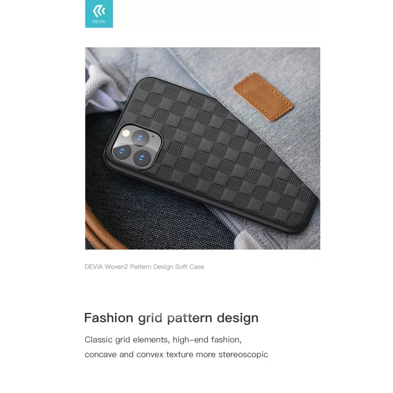 Mīksts aizsargapvalks Devia Woven2 iPhone 11 Pro Max, austas tekstūras, melns