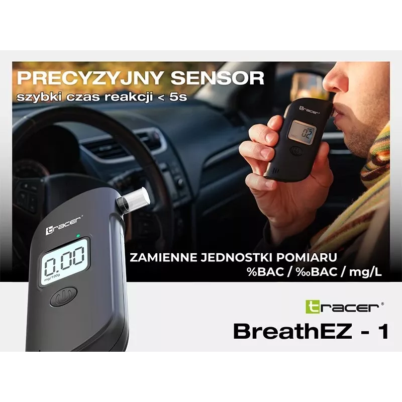 Tracer BreathEZ-1 pusvadītāju alkometrs, melns