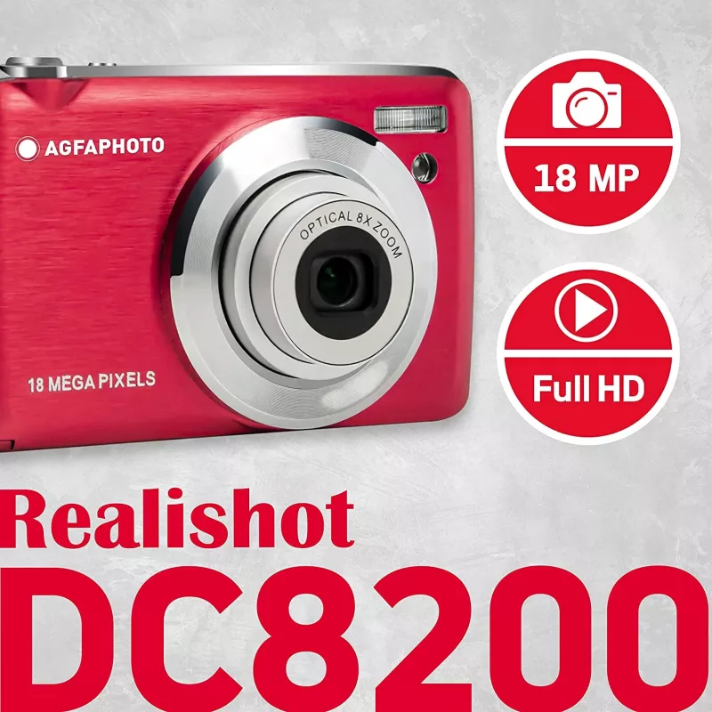 AgfaPhoto Compact Realishot DC8200 1/3.2 kompaktkamera 18 MP CMOS 4896 x 3672 pikseļi sarkana (DC8200RD)
